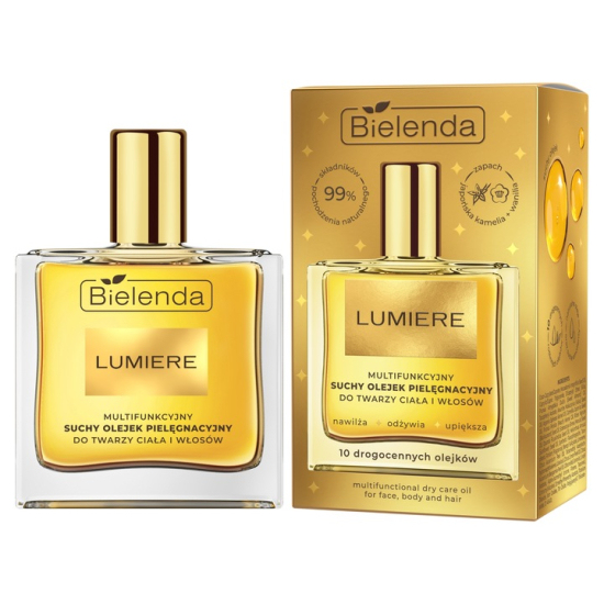 BIELENDA LUMIERE MULTIFUNKCYJNY SUCHY OLEJEK PIELĘGNACYJNY DO TWARZY, CIAŁA I WŁOSÓW 50ML