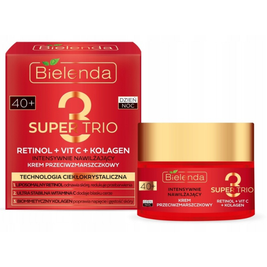 BIELENDA SUPER TRIO RETINOL+VIT C+KOLAGEN INTENSYWNIE NAWILŻAJĄCY KREM 40+ NA DZIEŃ I NA NOC 50ML produkt bez kartonowego opakowania