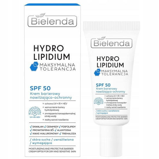 BIELENDA HYDRO LIPIDIUM MAKSYMALNA TOLERANCJA BARIEROWY KREM NAWILŻAJĄCO-OCHRONNY SPF50 30ML