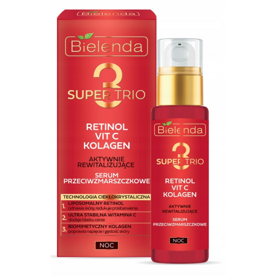 BIELENDA SUPER TRIO RETINOL+VIT C+KOLAGEN AKTYWNIE REWITALIZUJĄCE SERUM PRZECIWZMARSZCZKOWE NA NOC 30ML